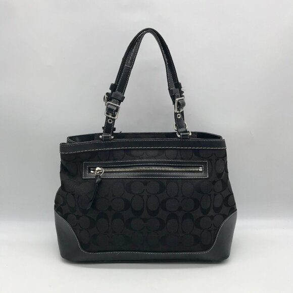 Coach Black Monogram Canvas Hampton Satchel Bag 6830 - Picture 2 of 11